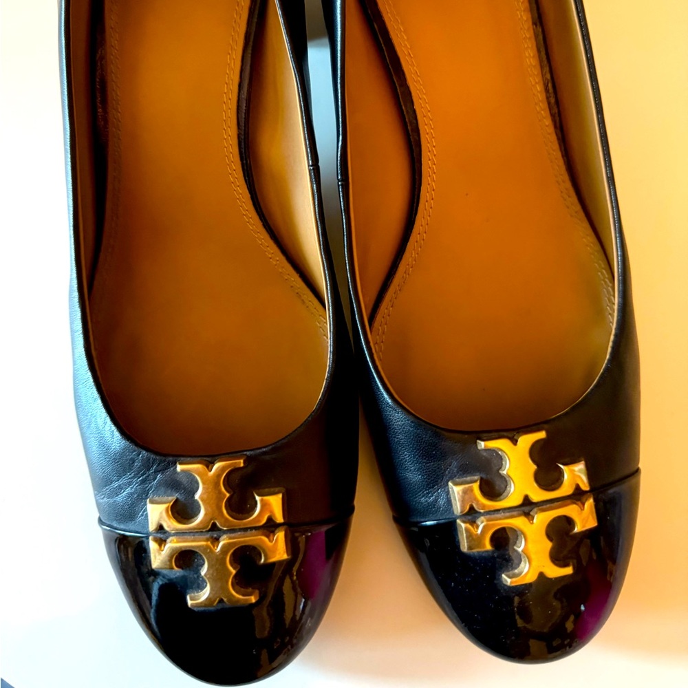 Tory Burch Black Leather Low Block Heel